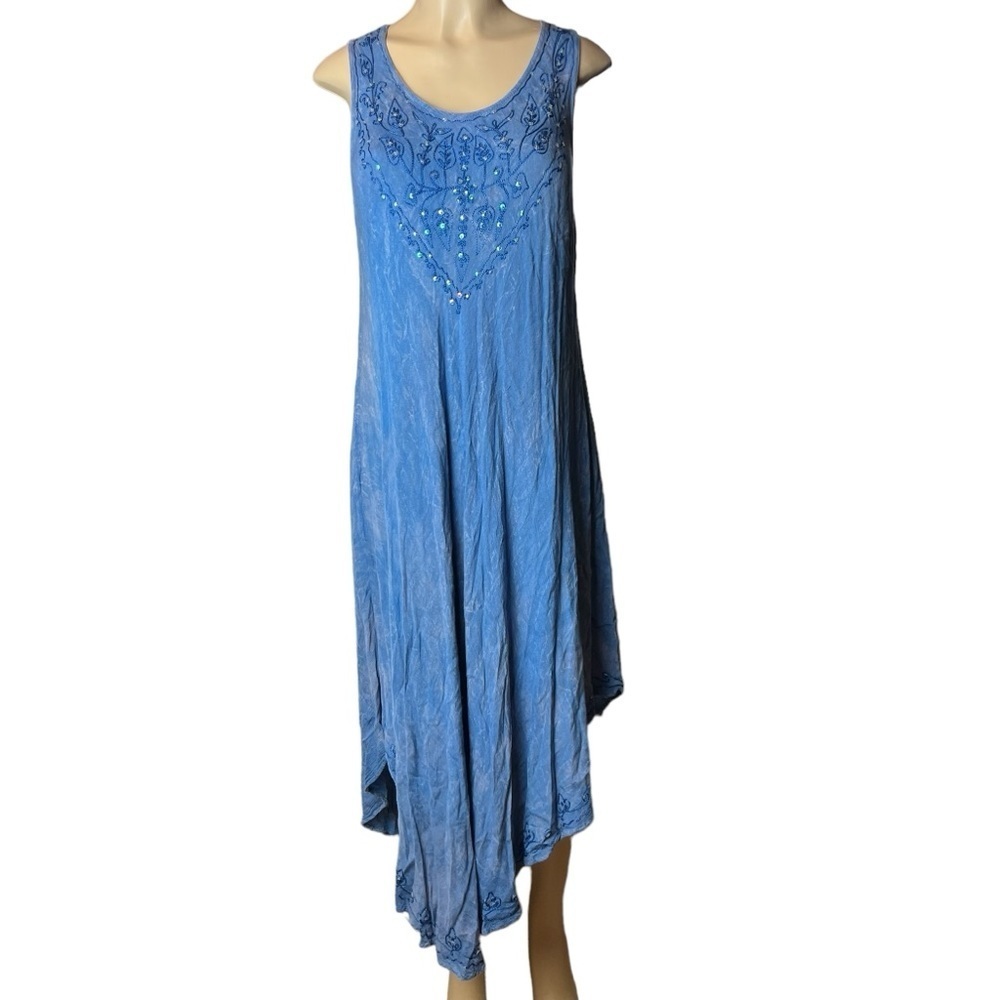 Advance Apparels Sleeveless Boho Blue Hi-Low Maxi Beach Dress One Size Fits Most